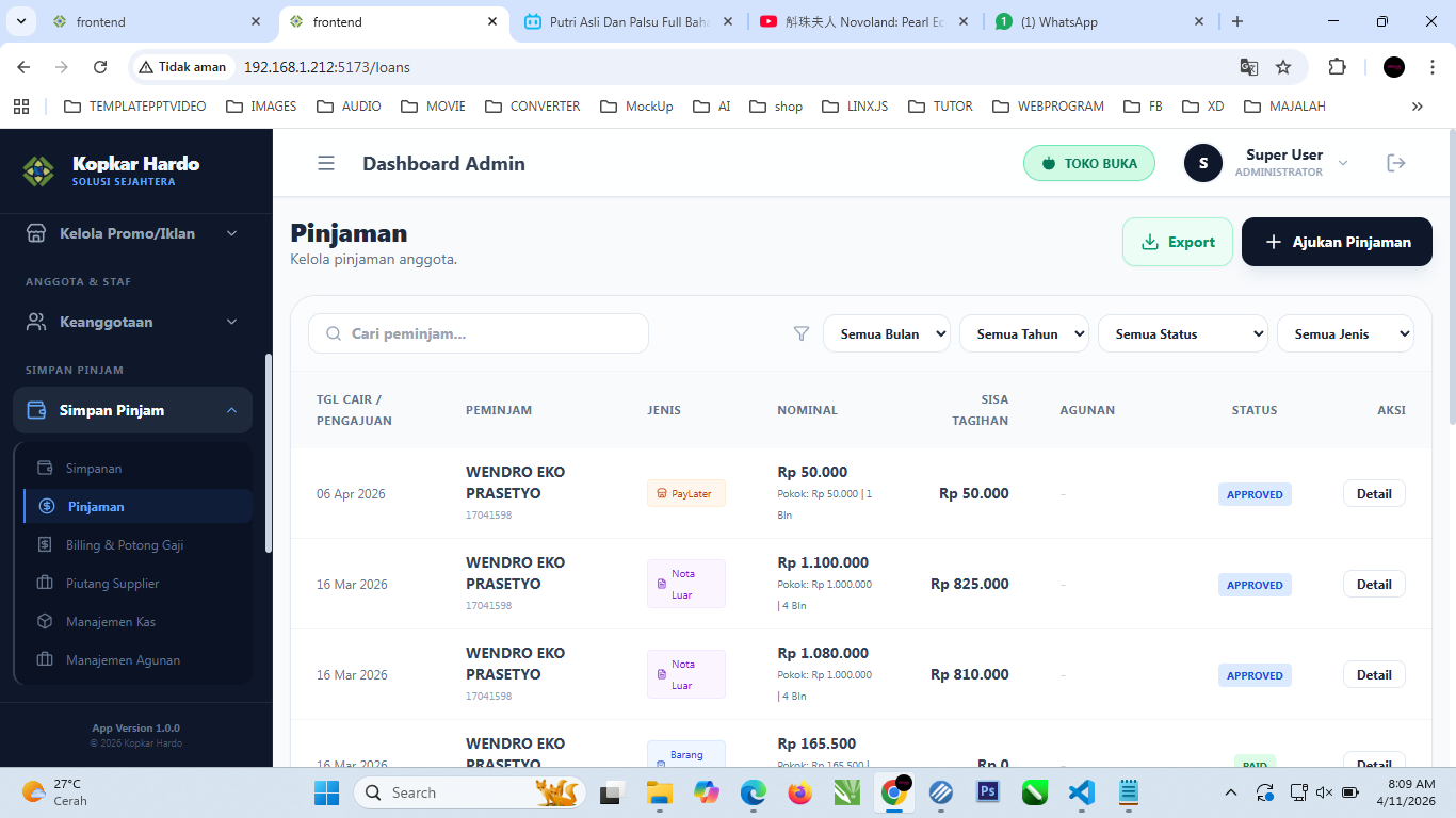 Screenshot Koperasi Karyawan + Unit Usaha